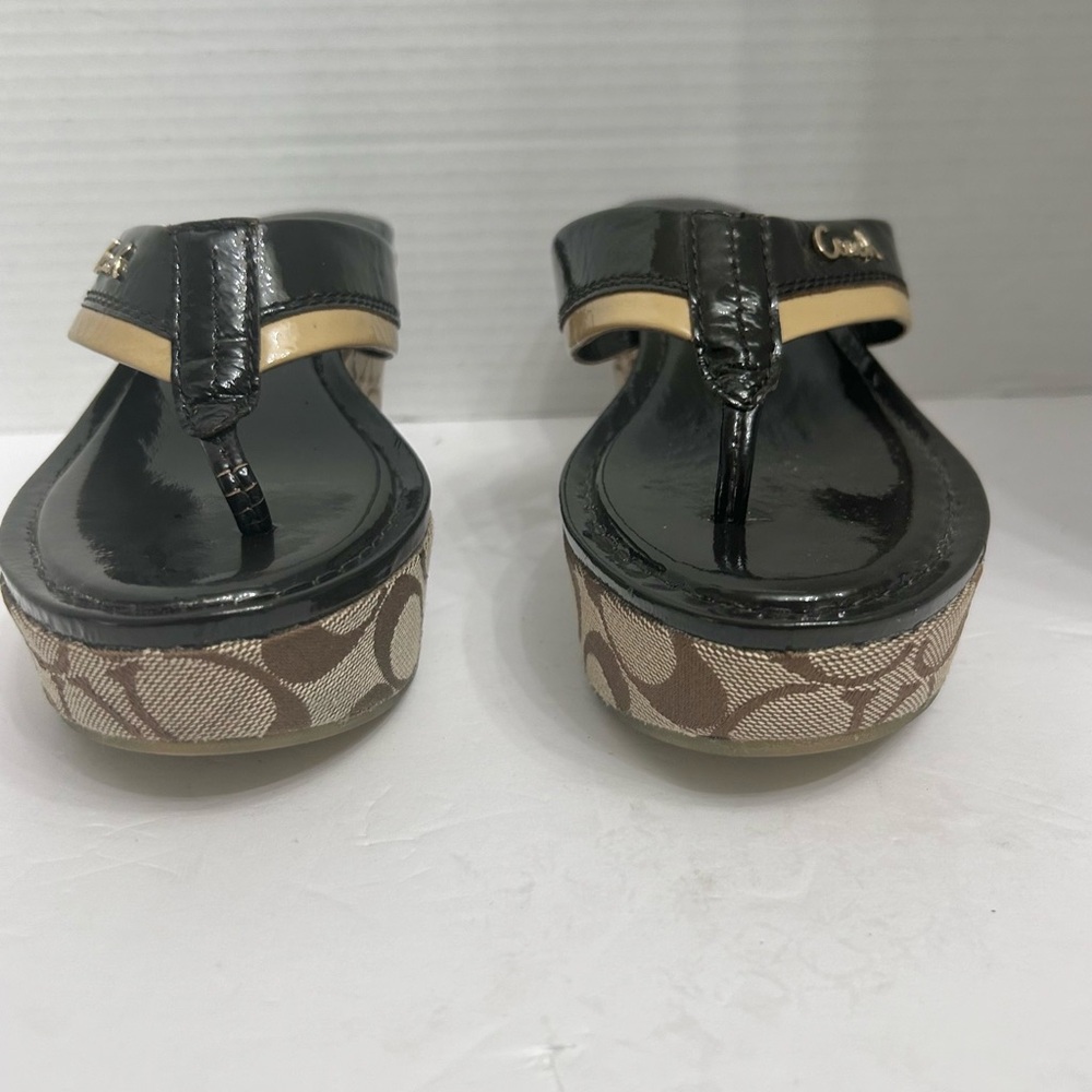Coach Jody Black and Cream Signature Monogram Slip On Wedge Women's Sandals - Picture 4 of 12